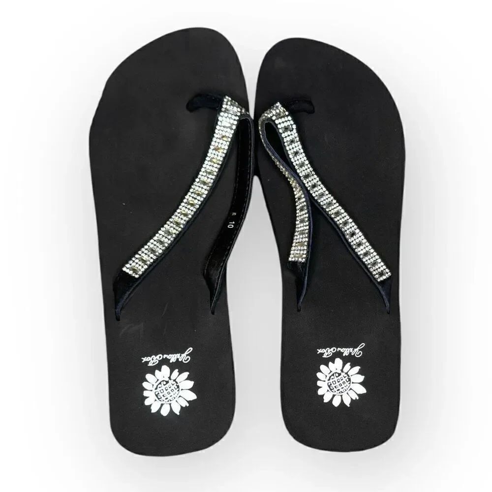 NWOT Yellow Box Womens Clear Rhinestone Zemily Flip Flop Sandals Black Size 10